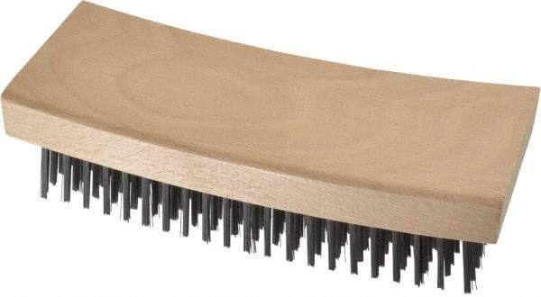 Made in USA - 9 Rows x 21 Columns Wire Scratch Brush - 7-1/4" OAL, 1-3/16" Trim Length, Wood Curved Handle - Americas Industrial Supply