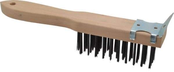 Made in USA - 4 Rows x 11 Columns Wire Scratch Brush - 5" Brush Length, 11" OAL, 1-3/4" Trim Length, Wood Toothbrush Handle - Americas Industrial Supply