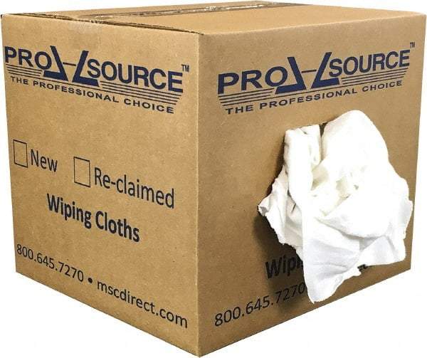 PRO-SOURCE - Reclaimed Cotton T-Shirt Rag - Low Lint, White, 3 to 4 Pieces per Lb, Comes in Box - Americas Industrial Supply