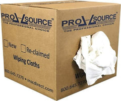 PRO-SOURCE - Reclaimed Cotton T-Shirt Rag - Low Lint, White, 3 to 4 Pieces per Lb, Comes in Box - Americas Industrial Supply