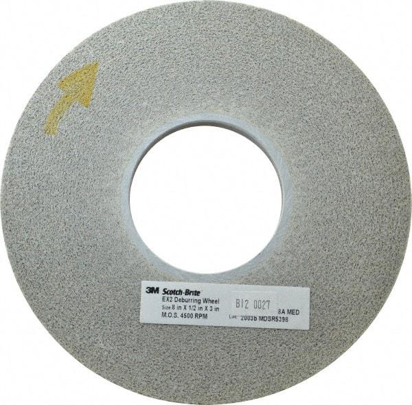 3M - 8" Diam, 1/2" Face Width, 3" Center Hole, Medium Grade, Aluminum Oxide Deburring Wheel - Convolute, Hard Density 8 Grade, 4,500 RPM - Americas Industrial Supply