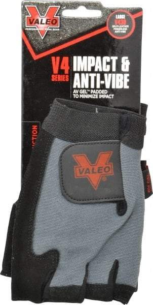 Valeo - Size L (9-10) Split Cowhide Anti-Vibration/Impact Protection Work Gloves - For General Purpose, Uncoated, Hook & Loop Cuff, Fingerless, Black, Paired - Americas Industrial Supply