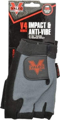 Valeo - Size L (9-10) Split Cowhide Anti-Vibration/Impact Protection Work Gloves - For General Purpose, Uncoated, Hook & Loop Cuff, Fingerless, Black, Paired - Americas Industrial Supply