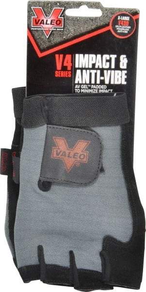 Valeo - Size XL (10-11) Split Cowhide Anti-Vibration/Impact Protection Work Gloves - For General Purpose, Uncoated, Hook & Loop Cuff, Fingerless, Black, Paired - Americas Industrial Supply