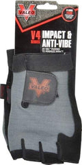 Valeo - Size XL (10-11) Split Cowhide Anti-Vibration/Impact Protection Work Gloves - For General Purpose, Uncoated, Hook & Loop Cuff, Fingerless, Black, Paired - Americas Industrial Supply
