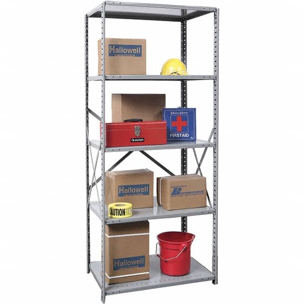Hallowell - 5 Shelf Starter Unit Box Edge Open Steel Shelving - 800 Lb Capacity, 36" Wide x 87" High x 24" Deep, Gray - Americas Industrial Supply