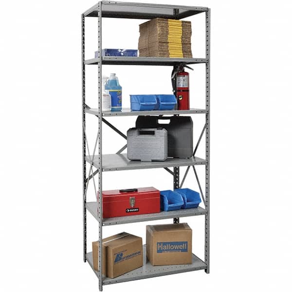 Hallowell - 6 Shelf Starter Unit Box Edge Open Steel Shelving - 800 Lb Capacity, 36" Wide x 87" High x 24" Deep, Gray - Americas Industrial Supply