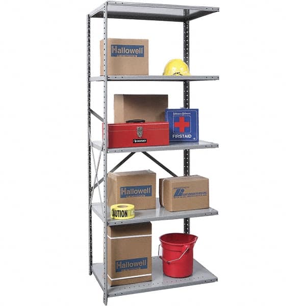 Hallowell - 5 Shelf Add-On Box Edge Open Steel Shelving - 800 Lb Capacity, 36" Wide x 87" High x 24" Deep, Gray - Americas Industrial Supply