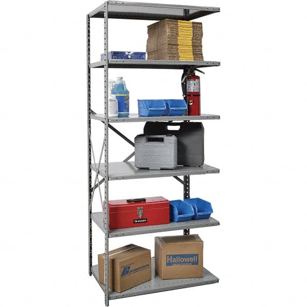 Hallowell - 6 Shelf Add-On Box Edge Open Steel Shelving - 800 Lb Capacity, 36" Wide x 87" High x 24" Deep, Gray - Americas Industrial Supply