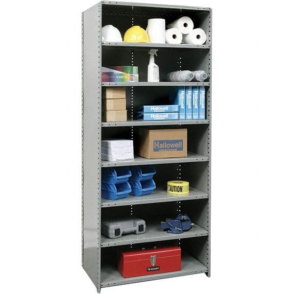 Hallowell - 8 Shelf, 800 Lb. Capacity, Closed Shelving Starter Unit - 36 Inch Wide x 24 Inch Deep x 87 Inch High, Gray - Americas Industrial Supply