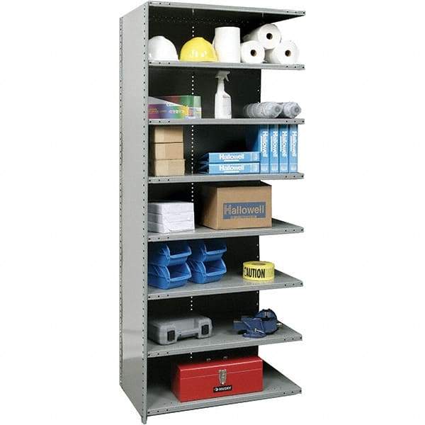 Hallowell - 8 Shelf, 800 Lb. Capacity, Closed Shelving Add-On Unit - 36 Inch Wide x 24 Inch Deep x 87 Inch High, Gray - Americas Industrial Supply