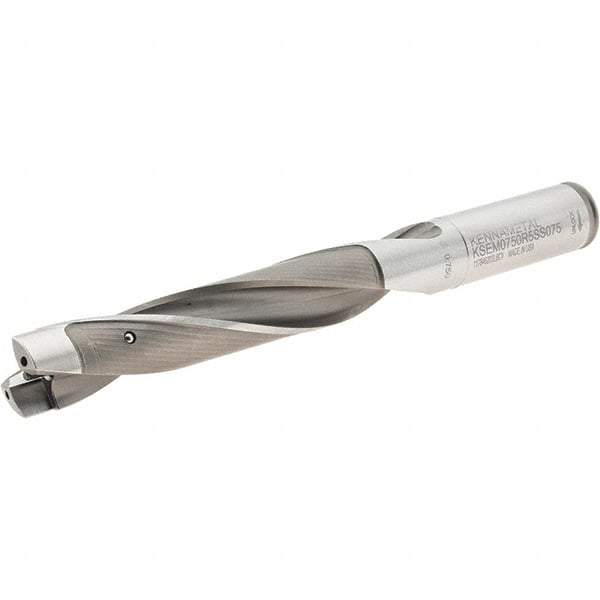 Kennametal - 19.05 to 19.55mm Diam, 5xD, 100mm Max Depth, 3/4" Shank Diam, 129.33mm Flute, 184.15mm OAL, Replaceable Tip Drill - KSEM0750 Insert, 2 Seat Size, Series KSEM - Americas Industrial Supply