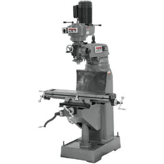 Jet - 7-7/8" Table Width x 35-3/4" Table Length, Step Pulley Control, 3 Phase Knee Milling Machine - R8 Spindle Taper, 1-1/2 hp - Americas Industrial Supply