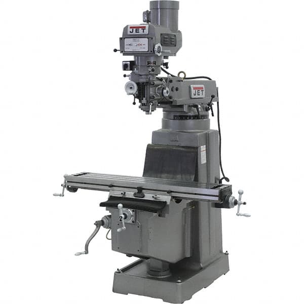 Jet - 10" Table Width x 50" Table Length, Variable Speed Pulley Control, 3 Phase Knee Milling Machine - R8 Spindle Taper, 3 hp - Americas Industrial Supply