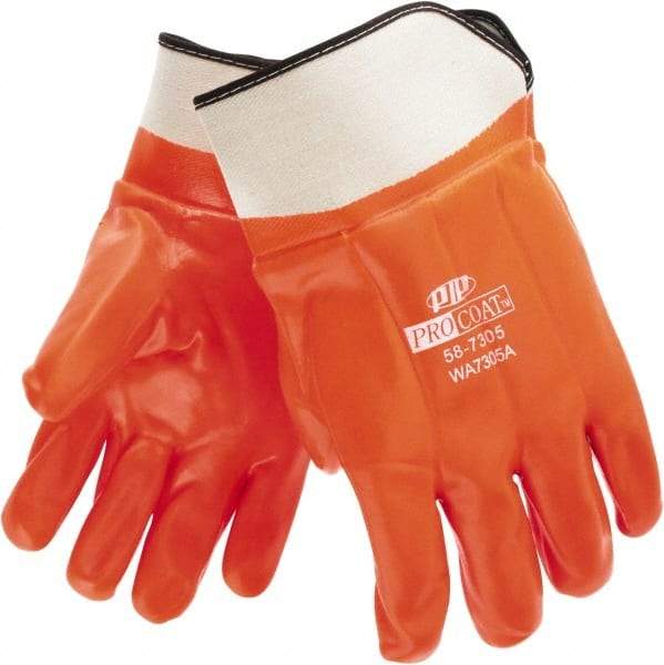 PRO-SAFE - Size L (9), 11" Long, PVC Chemical Resistant Gloves - Smooth Finish, Foam Lined, Safety Cuff, Orange - Americas Industrial Supply