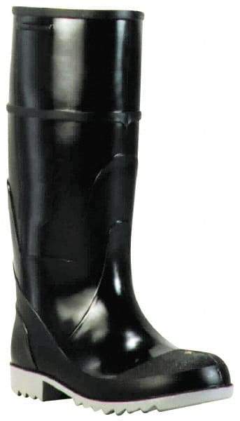 Winter Walking - Size 9 Steel Work Boot - Black, Gray, Polyurethane, PVC Upper, Rubber Outsole, 16" High, Chemical Resistant, Non-Slip, Waterproof - Americas Industrial Supply