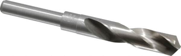Interstate - 45/64" Drill, 118° Point, Cobalt Silver Deming & Reduced Shank Drill Bit - Bright Finish, 6" OAL, Straight Shank, 3" Flute Length, Right Hand Cut, Standard Point, Spiral Flute, Regular Spiral - Americas Industrial Supply