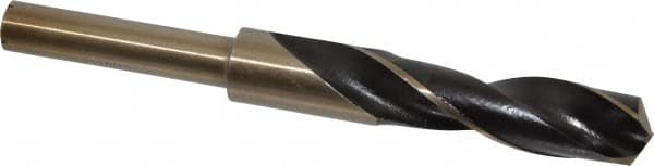 Interstate - 47/64" Drill, 118° Point, Cobalt Silver Deming & Reduced Shank Drill Bit - Bright Finish, 6" OAL, Straight Shank, 3" Flute Length, Right Hand Cut, Standard Point, Spiral Flute, Regular Spiral - Americas Industrial Supply