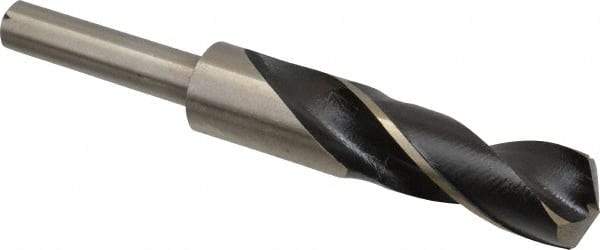 Interstate - 57/64" Drill, 118° Point, Cobalt Silver Deming & Reduced Shank Drill Bit - Bright Finish, 6" OAL, Straight Shank, 3" Flute Length, Right Hand Cut, Standard Point, Spiral Flute, Regular Spiral - Americas Industrial Supply