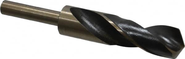 Interstate - 1" Drill, 118° Point, Cobalt Silver Deming & Reduced Shank Drill Bit - Bright Finish, 6" OAL, Straight Shank, 3" Flute Length, Right Hand Cut, Standard Point, Spiral Flute, Regular Spiral - Americas Industrial Supply