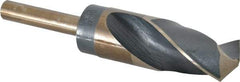 Interstate - 1-1/4" Drill, 118° Point, Cobalt Silver Deming & Reduced Shank Drill Bit - Bright Finish, 6" OAL, Straight Shank, 3" Flute Length, Right Hand Cut, Standard Point, Spiral Flute, Regular Spiral - Americas Industrial Supply