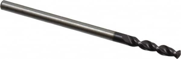 Accupro - 0.0827" 130° Parabolic Flute Cobalt Screw Machine Drill Bit - TiAlN Finish, Right Hand Cut, 0.472" Flute Length, 1.496" OAL, Split Point, Straight Shank - Americas Industrial Supply