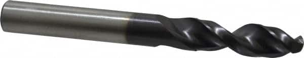 Accupro - 3/8" 130° Parabolic Flute Cobalt Screw Machine Drill Bit - TiAlN Finish, Right Hand Cut, 1.693" Flute Length, 3.504" OAL, Split Point, Straight Shank - Americas Industrial Supply