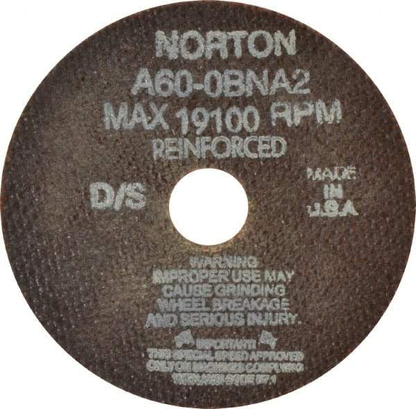 Norton - 4" 60 Grit Aluminum Oxide Cutoff Wheel - 0.035" Thick, 3/4" Arbor, 19,100 Max RPM, Use with Die Grinders - Americas Industrial Supply