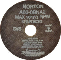 Norton - 4" 60 Grit Aluminum Oxide Cutoff Wheel - 0.035" Thick, 3/4" Arbor, 19,100 Max RPM, Use with Die Grinders - Americas Industrial Supply