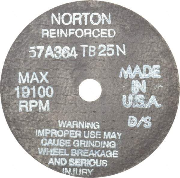 Norton - 4" 36 Grit Aluminum Oxide Cutoff Wheel - 1/16" Thick, 1/2" Arbor, 19,100 Max RPM, Use with Die Grinders - Americas Industrial Supply