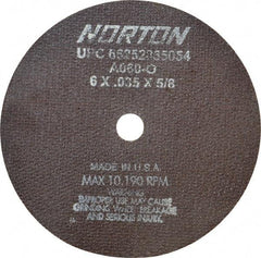Norton - 6" 60 Grit Aluminum Oxide Cutoff Wheel - 0.035" Thick, 5/8" Arbor, 10,185 Max RPM, Use with Circular Saws - Americas Industrial Supply