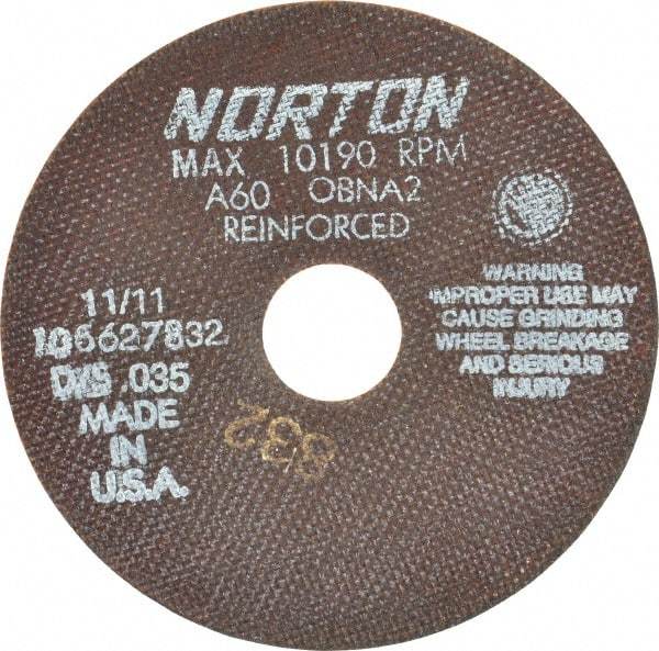 Norton - 6" 60 Grit Aluminum Oxide Cutoff Wheel - 0.035" Thick, 1-1/4" Arbor, 10,190 Max RPM, Use with Angle Grinders - Americas Industrial Supply