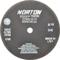Norton - 7" 36 Grit Aluminum Oxide Cutoff Wheel - 1/16" Thick, 5/8" Arbor, 8,730 Max RPM, Use with Circular Saws - Americas Industrial Supply