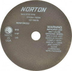 Norton - 7" 36 Grit Aluminum Oxide Cutoff Wheel - 1/16" Thick, 7/8" Arbor, 8,730 Max RPM, Use with Stationary Grinders - Americas Industrial Supply