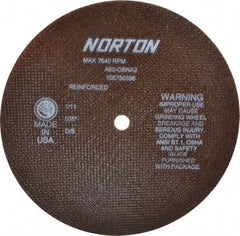 Norton - 8" 60 Grit Aluminum Oxide Cutoff Wheel - 0.035" Thick, 1/2" Arbor, 7,640 Max RPM, Use with Stationary Grinders - Americas Industrial Supply