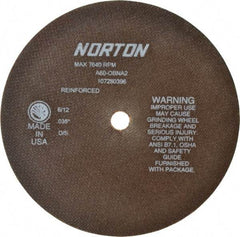 Norton - 8" 60 Grit Aluminum Oxide Cutoff Wheel - 0.035" Thick, 5/8" Arbor, 7,640 Max RPM, Use with Circular Saws - Americas Industrial Supply
