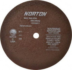 Norton - 8" 60 Grit Aluminum Oxide Cutoff Wheel - 0.06" Thick, 5/8" Arbor, 7,640 Max RPM, Use with Circular Saws - Americas Industrial Supply