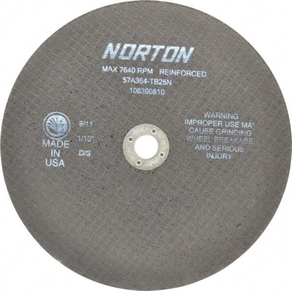 Norton - 8" 36 Grit Aluminum Oxide Cutoff Wheel - 1/16" Thick, 5/8" Arbor, 7,640 Max RPM, Use with Circular Saws - Americas Industrial Supply