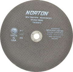 Norton - 8" 36 Grit Aluminum Oxide Cutoff Wheel - 1/16" Thick, 5/8" Arbor, 7,640 Max RPM, Use with Circular Saws - Americas Industrial Supply