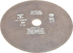 Norton - 10" 60 Grit Aluminum Oxide Cutoff Wheel - 0.06" Thick, 1-1/4" Arbor, 6,110 Max RPM, Use with Stationary Grinders - Americas Industrial Supply