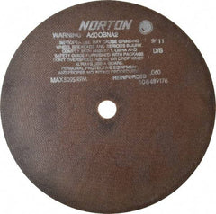 Norton - 12" 60 Grit Aluminum Oxide Cutoff Wheel - 0.06" Thick, 1" Arbor, 5,095 Max RPM, Use with Stationary Grinders - Americas Industrial Supply