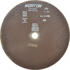 Norton - 12" 60 Grit Aluminum Oxide Cutoff Wheel - 0.075" Thick, 1" Arbor, 5,095 Max RPM, Use with Stationary Grinders - Americas Industrial Supply