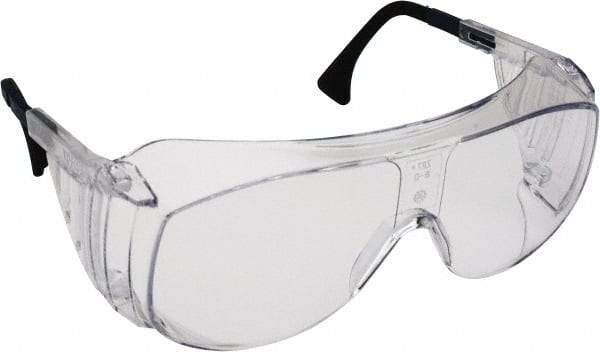 Uvex - Clear Lenses, Frameless Safety Glasses - Anti-Fog, Scratch Resistant, Plastic Frame, Adjustable Temples, Size Universal, Over the Glasses - Americas Industrial Supply