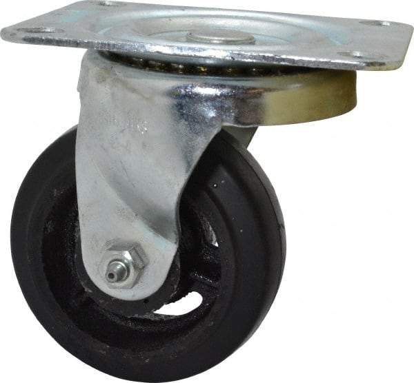 Fairbanks - 4" Diam x 1-1/2" Wide x 5-1/4" OAH Top Plate Mount Swivel Caster - Rubber, 200 Lb Capacity, Roller Bearing, 4 x 5" Plate - Americas Industrial Supply