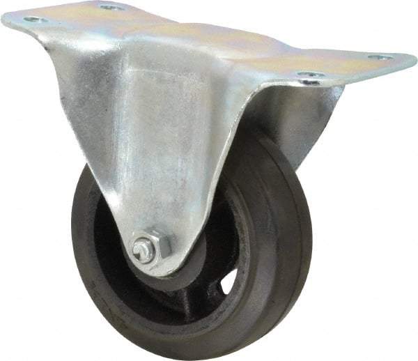 Fairbanks - 4" Diam x 1-1/2" Wide x 5-1/4" OAH Top Plate Mount Rigid Caster - Rubber, 200 Lb Capacity, Roller Bearing, 3-1/4 x 6-1/4" Plate - Americas Industrial Supply
