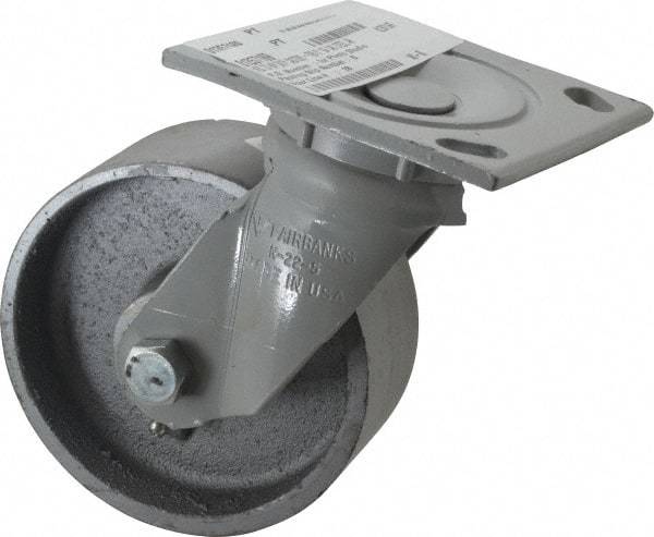 Fairbanks - 5" Diam x 2" Wide x 6-1/2" OAH Top Plate Mount Swivel Caster - Semi-Steel, 1,000 Lb Capacity, Roller Bearing, 4 x 4-1/2" Plate - Americas Industrial Supply