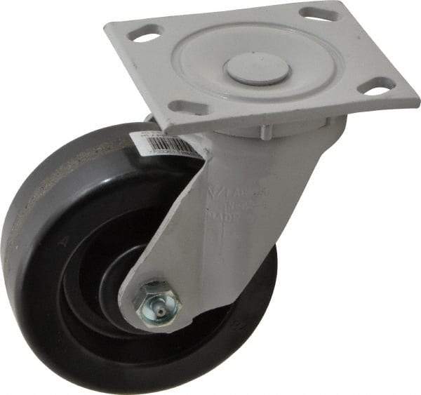 Fairbanks - 5" Diam x 2" Wide x 6-1/2" OAH Top Plate Mount Swivel Caster - Phenolic, 1,000 Lb Capacity, Roller Bearing, 4 x 4-1/2" Plate - Americas Industrial Supply