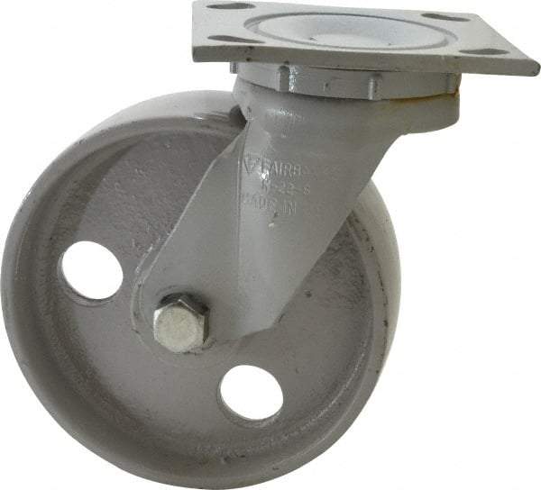 Fairbanks - 6" Diam x 2" Wide x 7-1/4" OAH Top Plate Mount Swivel Caster - Semi-Steel, 1,200 Lb Capacity, Roller Bearing, 4 x 4-1/2" Plate - Americas Industrial Supply