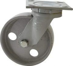 Fairbanks - 6" Diam x 2" Wide x 7-1/4" OAH Top Plate Mount Swivel Caster - Semi-Steel, 1,200 Lb Capacity, Roller Bearing, 4 x 4-1/2" Plate - Americas Industrial Supply