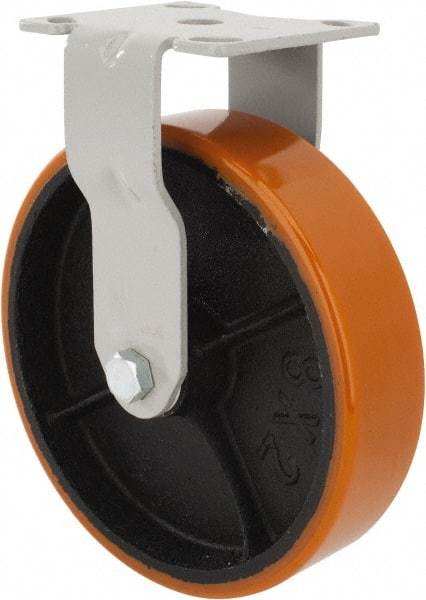 Fairbanks - 8" Diam x 2" Wide x 9-1/2" OAH Top Plate Mount Rigid Caster - Polyurethane, 1,200 Lb Capacity, Roller Bearing, 4 x 4-1/2" Plate - Americas Industrial Supply